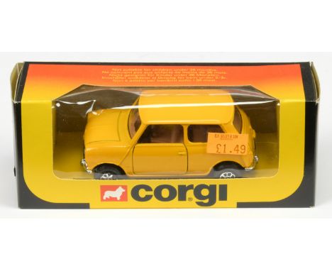 Corgi 602 Mini (1/36th) scale yellow body tan interior, chrome bumpers Whizzwheels Near Mint including orange, yellow and bla
