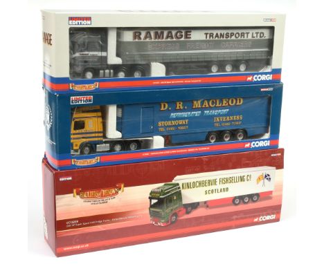 Corgi "Hauliers of Renown" a group of 3 (1/50th) scale (1) CC13217 DAF XF "Ramage", (2) CC13239 "Kinlochbervie" and (3) CC130