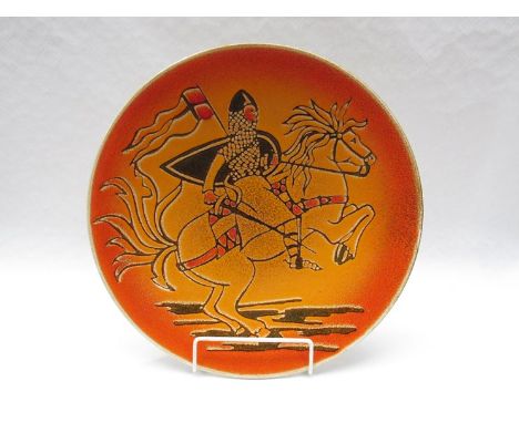 A Poole Aegean large dish, shape 54 with Norman knight on horseback, 40.5cm in diameter