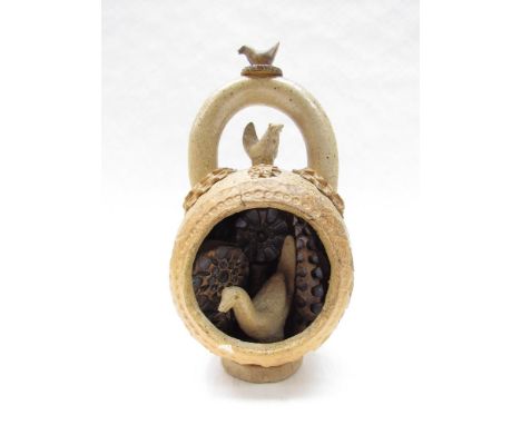 IAN GODFREY (1942-1992): A stoneware seed pot vessel with birds Identified by Prof Greenhalgh SCVA, a/f