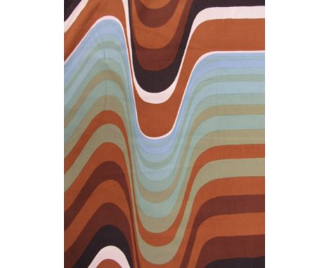 Barbara Brown for Heals- A pair of 'Frequency' pattern curtains in brown and turquoise colourway, each panel 127cm drop x 118
