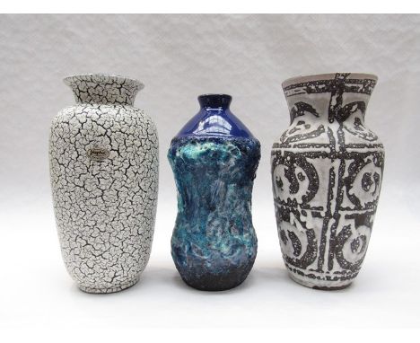 Three West German "Fat Lava" ceramic vases including Jasba.  Tallest 25.5cm 