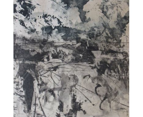DIARMUID DELARGY RUA: (b1958) A print entitled "Attic to Dream" depicting surrealist Irish troubles, framed and glazed.  63cm