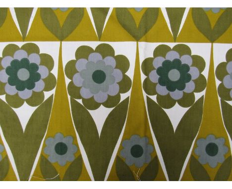 Six curtain panels and two lengths of remnant fabric, Heals 'Flower Shop' designed by Hand Jurgen Holzer.  Curtains 213cm  dr