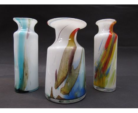 Two Per Lutken 'Cascade' series vases for Holmegaard, 20cm tall together with a similar flared rim vase, unmarked, 18cm tall 