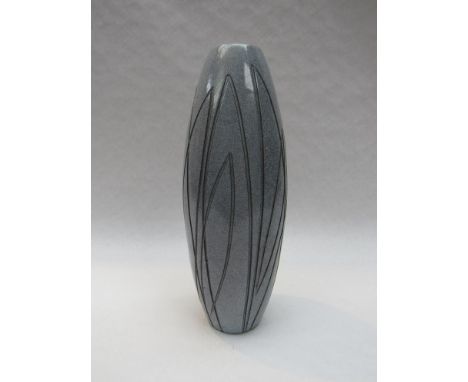 A Swedish Upsala Ekeby ceramic vase by Ingrid Atterbery, grey glaze with incised line detail, No. 2269 to base, 27.5cm tall  