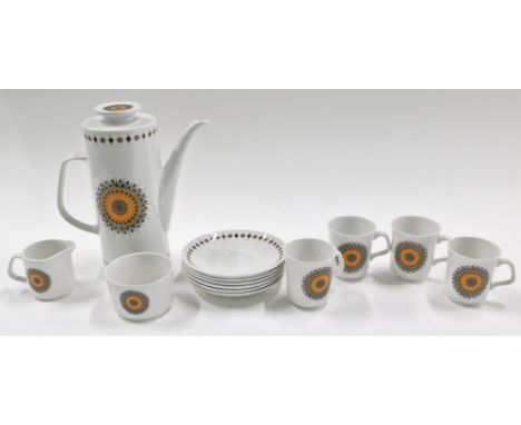 A 1950s/60s JG Meakin studio ceramic coffee set, decorated with a roundel.