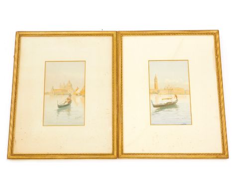 R. Tessai?. Venice canals with gondola, watercolour - pair, signed, 26cm x 16cm.