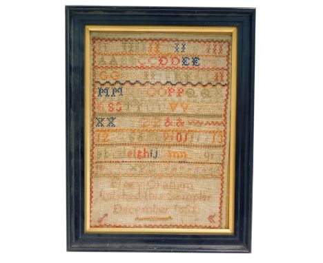 A 19thC alphabet sampler, by Mary Graham, dated December 1851, 29cm x 20cm. 