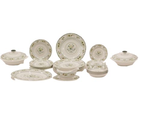 A 19thC F&amp;R Pratt and Co Fenton dessert set, with printed design of figures within buildings, landscapes, etc., on a gree