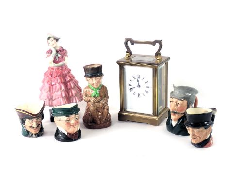 A 20thC brass cased carriage clock, Royal Doulton Maisie figure, and a small group of Royal Doulton and Beswick small and min