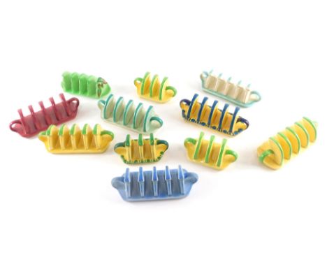 A quantity of Carltonware Art Deco toast racks, in shades of green, yellow, blue, red, etc.