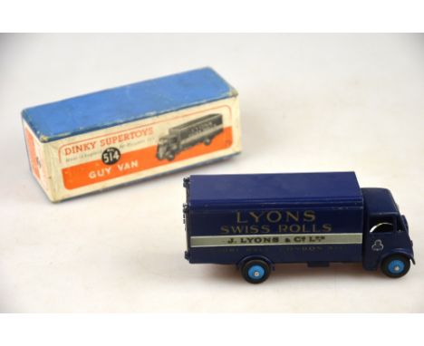 Dinky Supertoys no.514 1952 Guy Van 'Lyons', in dark blue, 1st type cab and body with spare wheel and mid-blue 'ridged dubs',