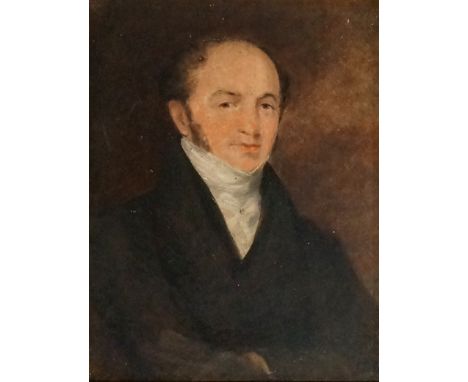 English School, late 18th / early 19th Century - half length portrait of a gentleman, oil on board, 21.5cm x 16.5cm, framed