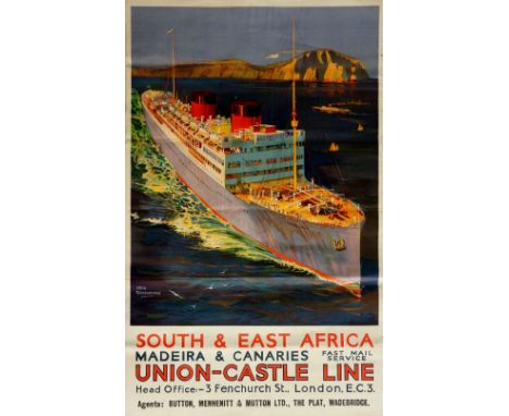 Travel Poster - Rosenvinge, Odin - South and East Africa, Madeira and Canaries, Union - Castle Line, Head Office: 3 Fenchurch