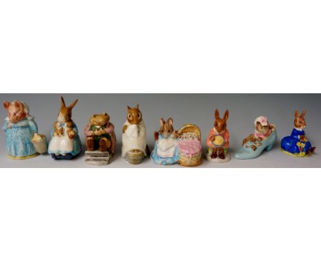 A collection of Beswick Beatrix Potter figures: Daise Bunnykins Spring Time, 1972; Hunca Munca, 1951; Aunt Pettitoes, 1970; C