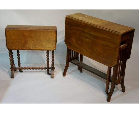 A Edwardian mahogany Sutherland table in Sheraton style, canted rectangular drop leaves on square tapered splayed legs fitted