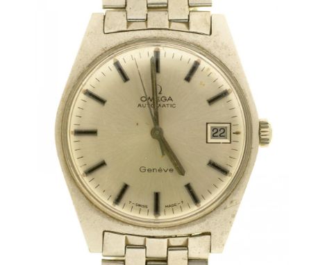 AN OMEGA STAINLESS STEEL SELF-WINDING GENTLEMAN'S WRISTWATCH, CIRCULAR DIAL APPROX. 31MM++IN GOOD WORKING CONDITION WITH LIGH