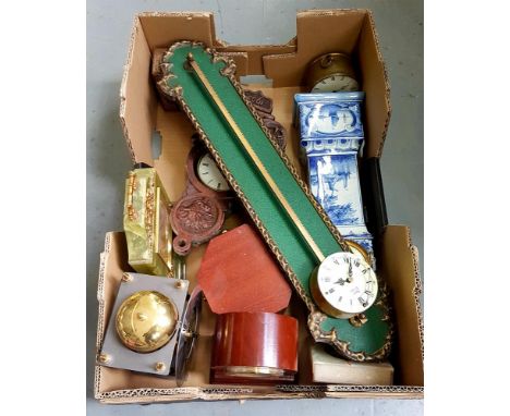 A DELFT MANTEL CLOCK IN THE FORM OF A LONGCASE CLOCK, A FRANZ HERMEL SKELETON CLOCK, A WEMPE CASED CHRONOMETER, ETC