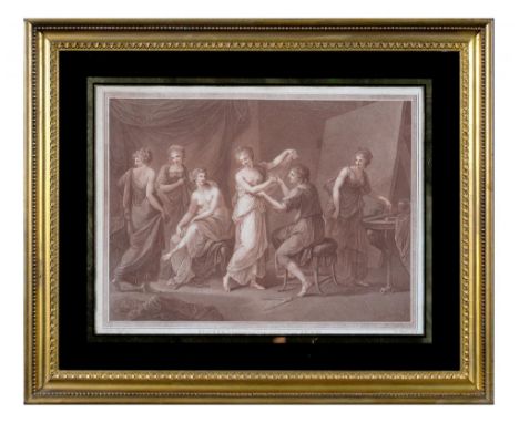 ROBERT SAMUEL MARCAUD AFTER G. B. CIPRIANI, MYTHOLOGICAL SUBJECTS, A PAIR, STIPPLE ENGRAVINGS, PRINTED IN RED, 19.5CM D AND A