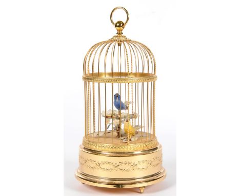 AUTOMATON. A REUGE CLOCKWORK SINGING BIRDS-IN-A-CAGE, 28CM H EXCLUDING RING, LATE 20TH C