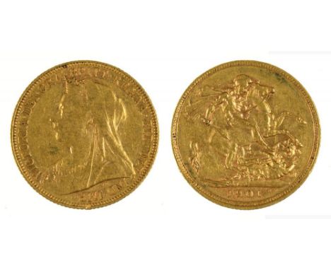 GOLD COIN. SOVEREIGN 1901M++LIGHT WEAR CONSISTENT WITH AGE