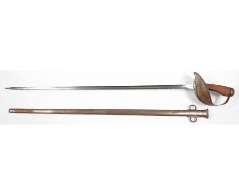 A 1908 PATTERN CAVALRY TROOPER'S SWORD AND SCABBARD, BLADE 88.5CM