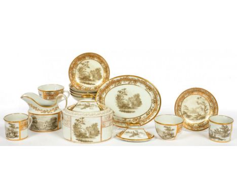 A NEWHALL BAT PRINTED TEA AND COFFEE SERVICE, INCLUDING A STRAIGHT SIDED SUCRIER AND COVER, 13CM H, PATTERN 511 AND A SET OF 