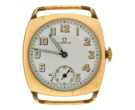 AN OMEGA 9CT GOLD PLATED CUSHION SHAPED GENTLEMAN'S WRISTWATCH++IN WORKING CONDITION WITH LIGHT WEAR CONSISTENT WITH AGE 