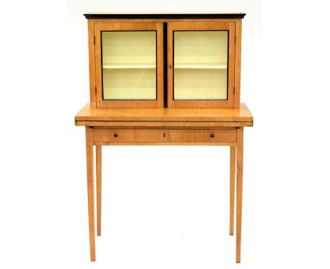 A BIEDERMEIER LIGHT WOOD AND EBONISED BONHEUR DU JOUR ON SQUARE TAPERED LEGS, 128CM H; 88 X 43CM, 19TH C 
