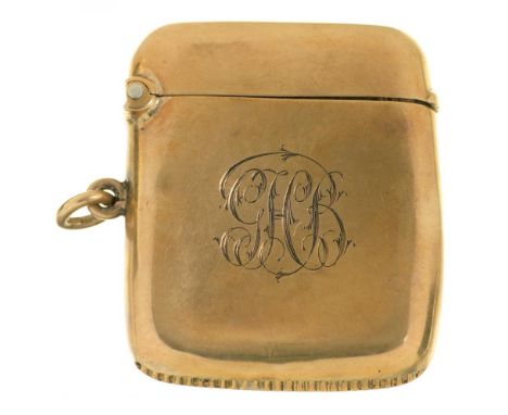A MONOGRAMMED 9CT GOLD MATCH CASE, BIRMINGHAM 1930, MAKER C&amp;S, 17G++DENTS AND LIGHT WEAR CONSISTENT WITH AGE 
