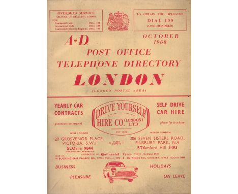 Post Office Telephone Directory London. A-D - London Postal Area October 1960. 8¼" x 11". 684 pages. Nice clean condition in 