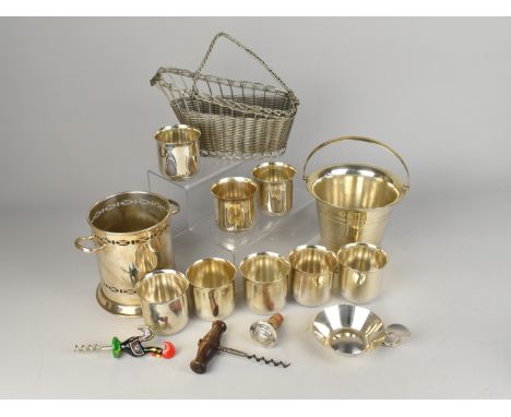 A Collection of Various Silver Plated Drinking Ephemera to Comprise Ice Buckets, Tumblers, Wine Basket and a Wine Saver Cork 