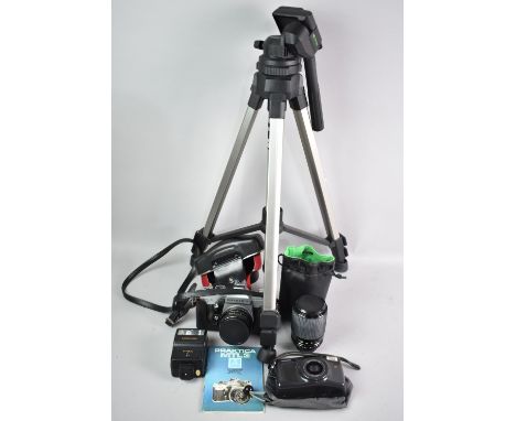 A Collection of Photographic Equipment to include Praktica MTL3 Camera, Chinon Pocket Zoom Camera, Centon Telescopic Lens and