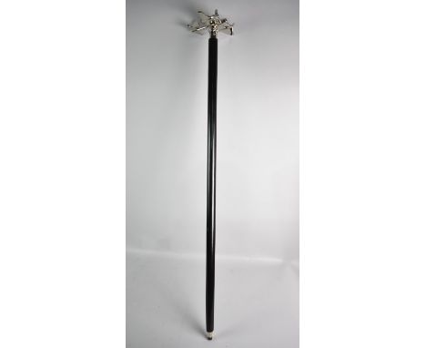 A Modern Ebonised Walking Cane with Twin Engine Aircraft Handle