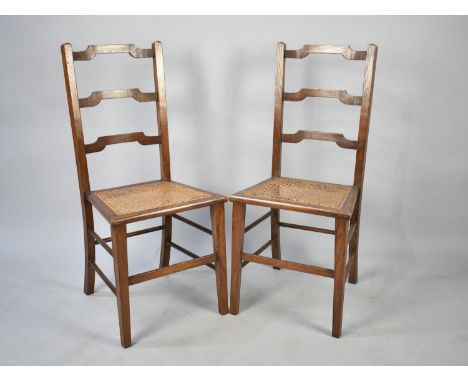 A Pair of Edwardian Cane Seated Ladder Back Bedroom Chairs, for Recaning