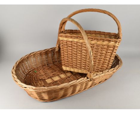 A Large Wicker Trug, 72cm Wide Together with a  Wicker Basket, 38cm Wide