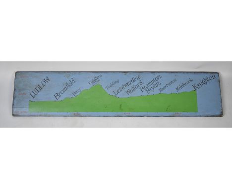 A Painted Board Recording The Height Above Sea Level from Ludlow to Knighton, 107x24cms