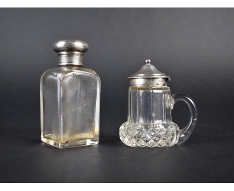 A Silver Topped Cut Glass Mustard Pot with Handle by William Vale &amp; Sons, Chester Hallmark 1920 Together with an Engine T