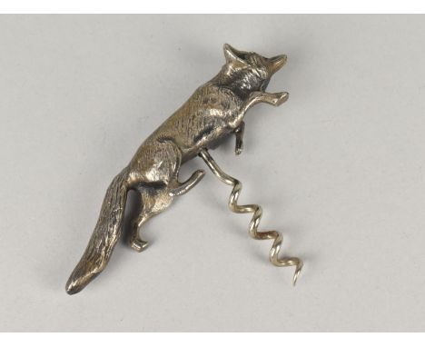 A Silver Plated Novelty Corkscrew in the Form of a Fox, 11cms Long