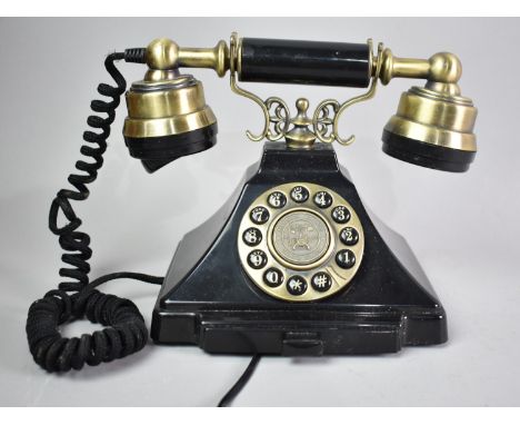A Reproduction Vintage Style Telephone with Push Button Controls, Base Drawer