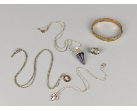 A Collection of Various Silver and White Metal Jewellery to include Gold Plated Bangle, Two Amethyst Mounted Pendants, White 