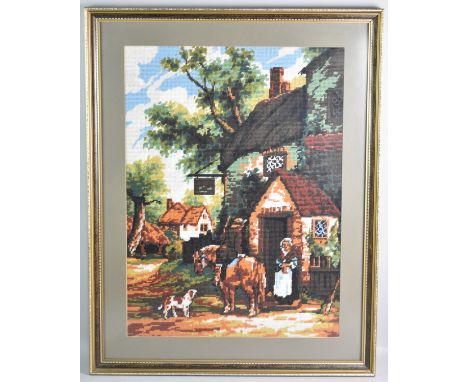 A Framed Tapestry Depicting Tavern, 42x58cms