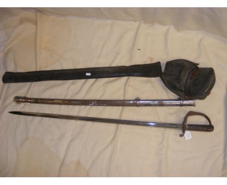 A Henry Wilkinson sword with engraved blade and shagreen grip, with scabbard and case - overall length of sword 103cm CONDITI