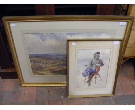 FLORENCE LUCAS BREWER - watercolour of rolling hill landscape - framed and glazed, together with one other watercolour 