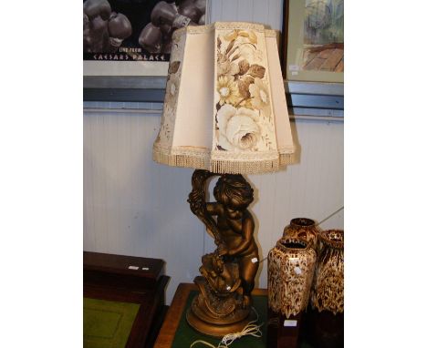 A gilt plaster cherub table lamp 