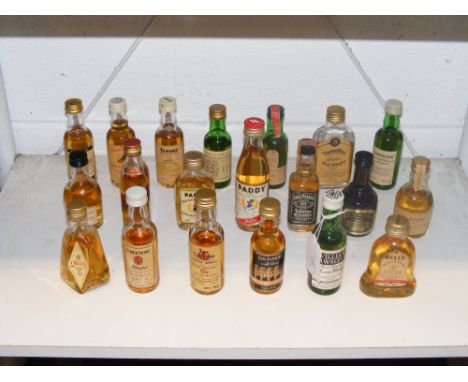 Twenty miniature Scotch Whisky and American Bourbon bottles 