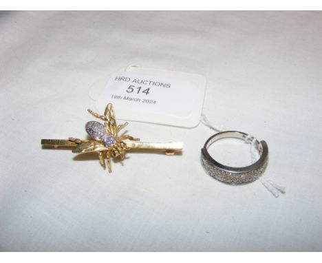 A diamond mounted insect brooch, together with designer ring