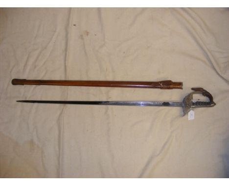 A Hawkes & Co. Edward VII ceremonial sword with pierced guard and shagreen grip, leather scabbard - overall length of sword 9