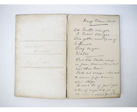 A 19th Century Manuscript receipt book containing approximately 110 pages of manuscript cookery entries, recipes include Fren